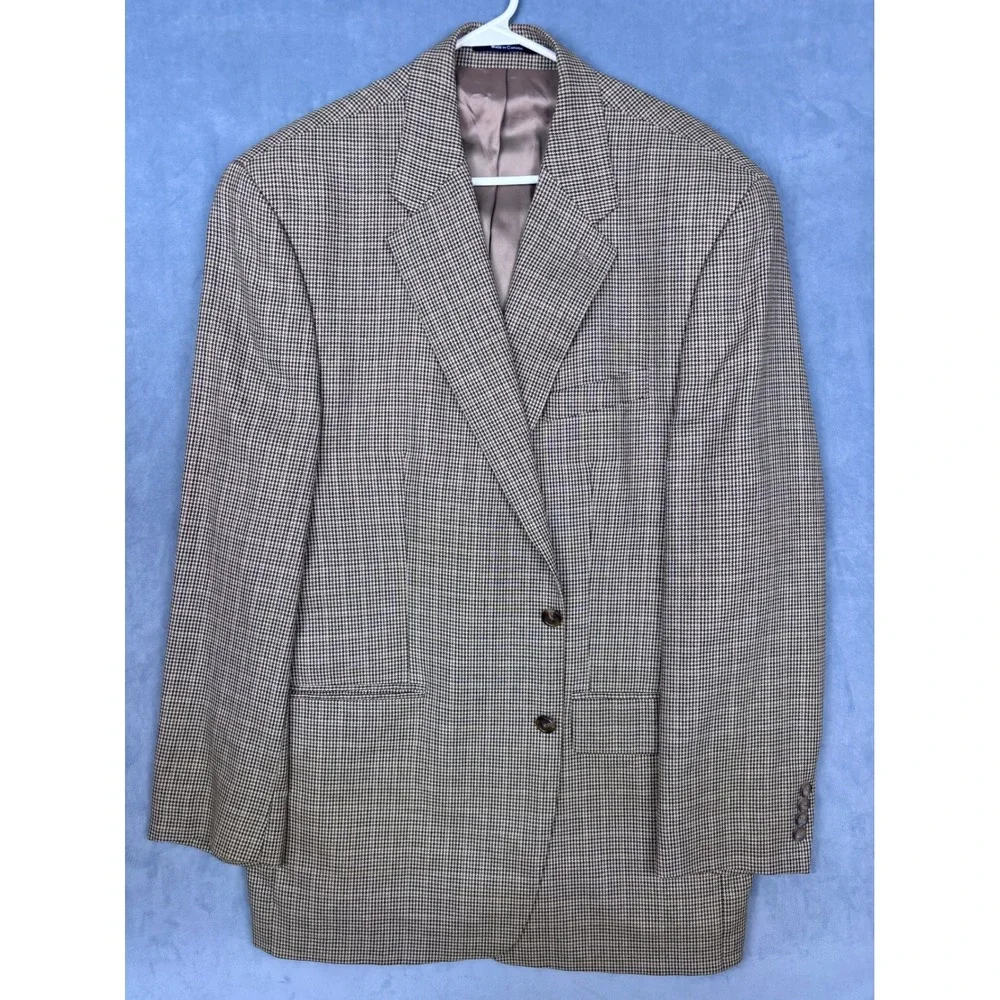 Chaps Ralph Lauren Mens 46T Brown Houndstooth Blazer Sport Coat Made in Canada